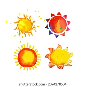 Suns. Elements for design. Set of beautiful sun. Vector illustration