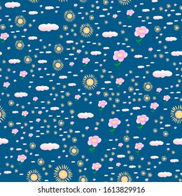 suns, flowers, clouds vector background. repeating shapes. pattern. - Powered by Shutterstock - Get 15% off with code: PIKWIZARD15