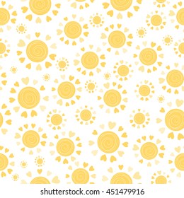 Suns and hearts background. Seamless vector pattern.