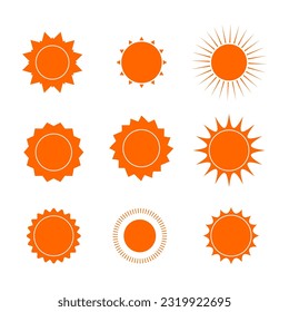suns icons vector. Dark red elements for design. Sunshine, Sunset vector illustration.