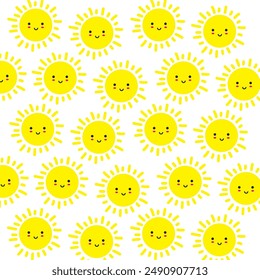 Suns pattern. Fun happy smiling suns. The background of a bright and beautiful cartoon. Vector illustration