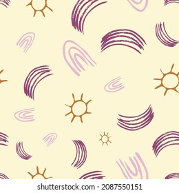 suns and rainbows sky seamless vector pattern