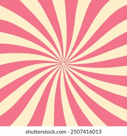 The sun's rays are the color of candy. Abstract pink cream sun rays.  Colorful rotating lines for template, banner, poster, flyer. Wallpaper design.Sweet rotating cartoon swirl or whirlpool. Vector ba