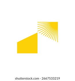 The sun's rays fall on the roof of the house. Modern style, negative space, simple and smart logo.