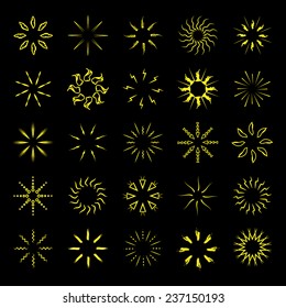 Sun's Rays Icons Set - Isolated On Black Background - Vector Illustration, Graphic Design, Editable For Your Design