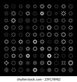 Sun's Rays Icons Set - Isolated On Black Background - Vector Illustration, Graphic Design, Editable For Your Design 