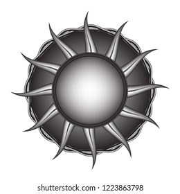 the sun's rays with wicker ornament. empty black circle in the center