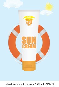 Anuncio de 50SPF de pantalla solar. ilustración vectorial