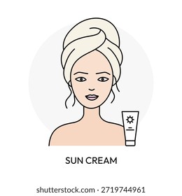 Ícone de Linha de Rotina de Skincare da Aplicação de Protetor Solar