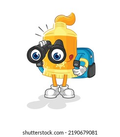 Sonnencreme mit Fernglas-Charakter. Cartoon-Maskottvektor