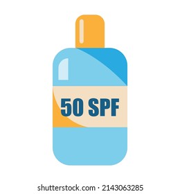 Sunscreen bottle with 50 spf protection. vector illustration