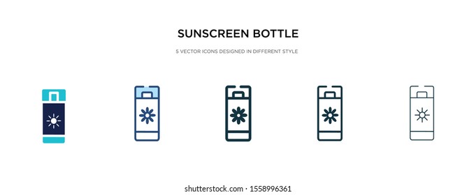 sunscreen bottle icon in different style vector illustration. two colored and black sunscreen bottle vector icons designed in filled, outline, line and stroke style can be used for web, mobile, ui