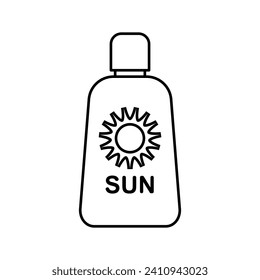 sunscreen bottle icon, summer sun protection cream, vector illustration of suitable for skincare products