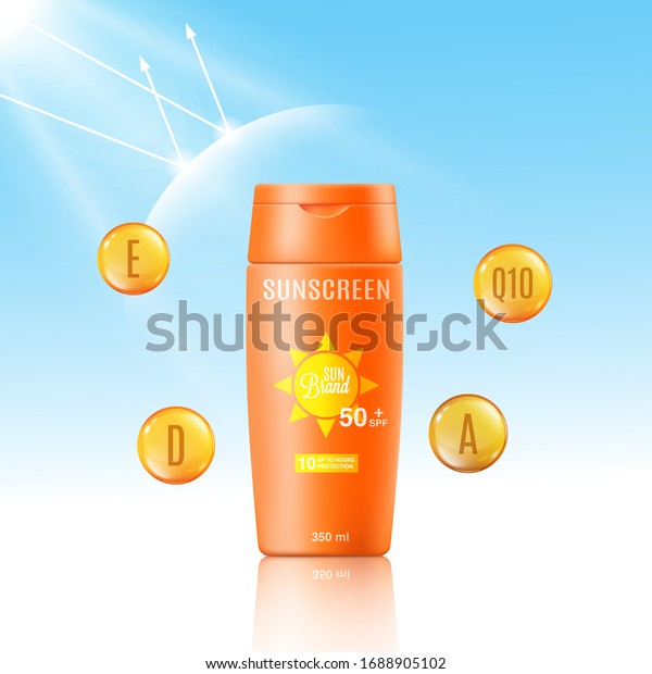 Sunscreen Bottle Mockup Ad Cosmetic Sun Stock Vector (Royalty Free ...