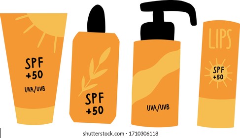 Sunscreen bottle with SPF UVA UVB.Lip balm with SPF.