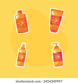 Sunscreen bottles flat icons set