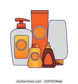 sunscreen and bronzers bottles over white background, colorful design, vector illustration