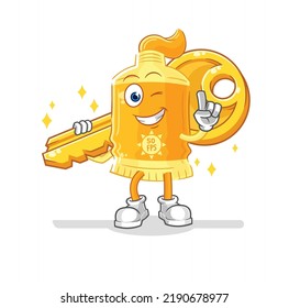 the sunscreen carry the key mascot. cartoon vector