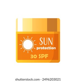 Sunscreen cosmetic bottle isolated on white background.	