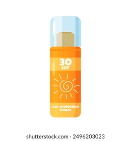 Sunscreen cosmetic bottle isolated on white background.	