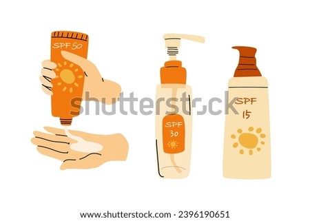 sunscreen cosmetic isolated with hand apply cream
