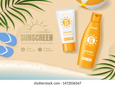 Sunscreen Ad Template Monstera Leaves Swimming Stock Illustration ...