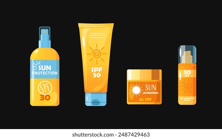 Sunscreen cosmetic varieties isolated on white background.	