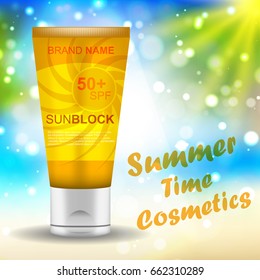 Sunscreen. Cosmetics for summer.  Sun protection.