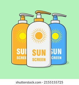Sunscreen Cream Cartoon Vector Illustration. Sun Protection Cosmetic Product Flat Icon Outline. Sunblock Lotions