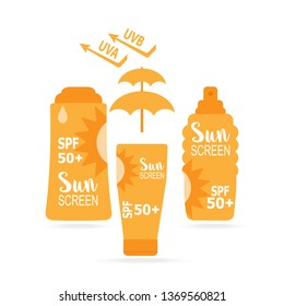 Sunscreen cream icon, sunblock SPF 50+, protection skin health concept