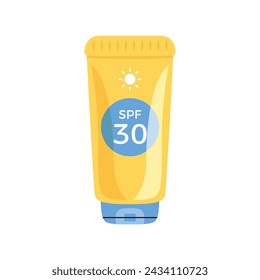 Sunscreen cream or lotion, cosmetic product with SPF. Summer vacation ultraviolet protection. Vector illustration. UV protection Spf