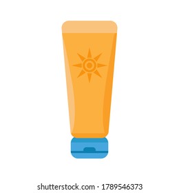 Sunscreen cream or lotion  isolated on white background. Protection for the skin from solar ultraviolet light. Design elements for booklet, leaflet or sticker. Flat design.