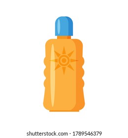 Sonnencreme oder Lotion einzeln auf weißem Hintergrund. Schutz der Haut vor UV-Sonnenlicht. Design-Elemente für Broschüren, Packungsbeilage oder Aufkleber. Flaches Design.
