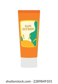 Sunscreen Cream Lotion in tube. Hand drawn summer cosmetic and skincare with SPF. Sunblock, skin protection, skin care product Isolated on White Background