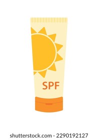 Sunscreen Cream Lotion in tube. Hand drawn summer cosmetic and skincare with 50 SPF. Sunblock, skin protection, skin care product Isolated on White Background