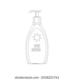 Sunscreen cream pump bottle in outline sketch icon vector illustration. Trendy style summer vacation graphic resources for many purposes.