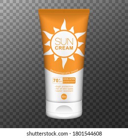 Sunscreen cream realistic 3d tube. Sun skin protection. Sunblock cream tube for branding, packaging and advertising.