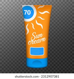 Sunscreen cream realistic 3d tube. Sun skin protection. Sunblock cream tube for branding, packaging and advertising.