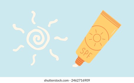 Sunscreen cream sun shape drawing. Flat vector illustration