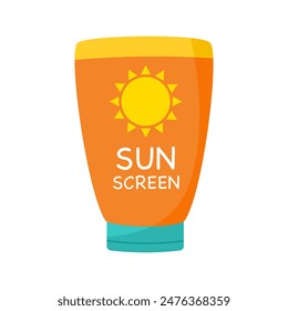 Sunscreen cream tube in flat design on white background. Skin protection from solar ultraviolet light.