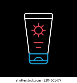 Sunscreen cream in tube flat vector isolated on black background icon. Summer sign. Graph symbol for travel and tourism web site and apps design, logo, app, UI