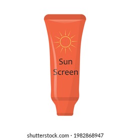 Sunscreen cream in tube symbol. Protection for the skin from solar ultraviolet light. Flat icon. Vector illustration isolated on white background.