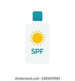 sunscreen cream in tube symbol, protection for the skin from solar ultraviolet light, flat icon, vector illustration isolated on white background