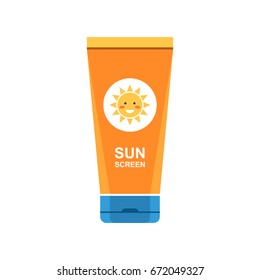 Sunscreen cream in tube symbol. Protection for the skin from solar ultraviolet light. Flat icon. Vector illustration isolated on white background