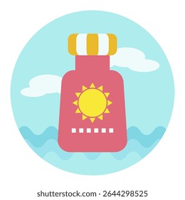 Icono aislado del Vector de la crema del protector solar. Signo de verano. Símbolo del gráfico para el diseño del Sitio web y de los App del viaje y del turismo, logotipo, App, UI
