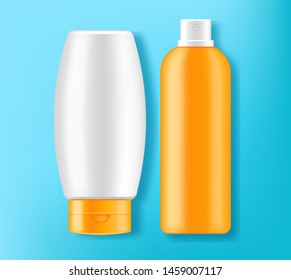 Sunscreen cream Vector realistic. Solar Protection uv and high spf. Product placement mock up. Label design 3d illustration