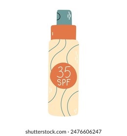 Protector solar. Diferentes tipos de cosméticos de protección solar. Spray, loción, tubos, palo. Conjunto de objetos aislados de Vector. Protector solar hidratante, bloqueador solar, protección de la piel y los rayos UV que bloquean el concepto.