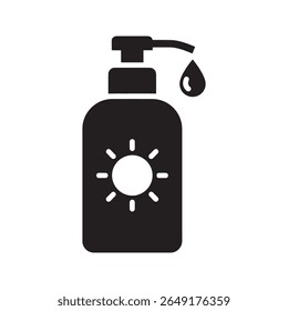 Sunscreen dispenser icon for sunblock lotion application a pump bottle for cosmetic cream used for skin care and uv sun protection safety vector solid glyph icon