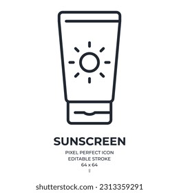 Sunscreen editable stroke outline icon isolated on white background flat vector illustration. Pixel perfect. 64 x 64.
