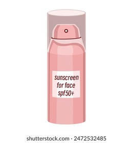 Sunscreen for face spf50+ in spray bottle. Vector illustration 